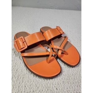 Vionic Julep Sandals Womens 8 Wide Orange Excellent Strappy Buckle Flat Leather